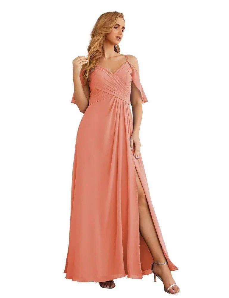 Numbersea Chiffon Cold Shoulder Long Bridesmaid Dresses Plus Size Formal Prom Gowns for Women Party Wedding  SEA28070 - Image 5