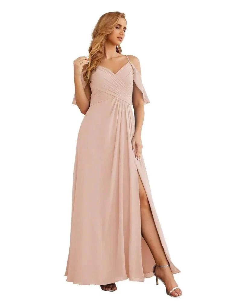 Numbersea Chiffon Cold Shoulder Long Bridesmaid Dresses Plus Size Formal Prom Gowns for Women Party Wedding  SEA28070 - Image 50