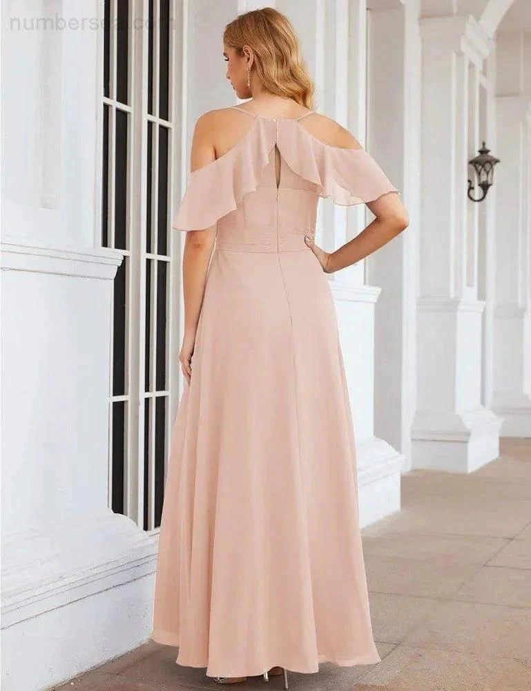 Numbersea Chiffon Cold Shoulder Long Bridesmaid Dresses Plus Size Formal Prom Gowns for Women Party Wedding  SEA28070 - Image 51