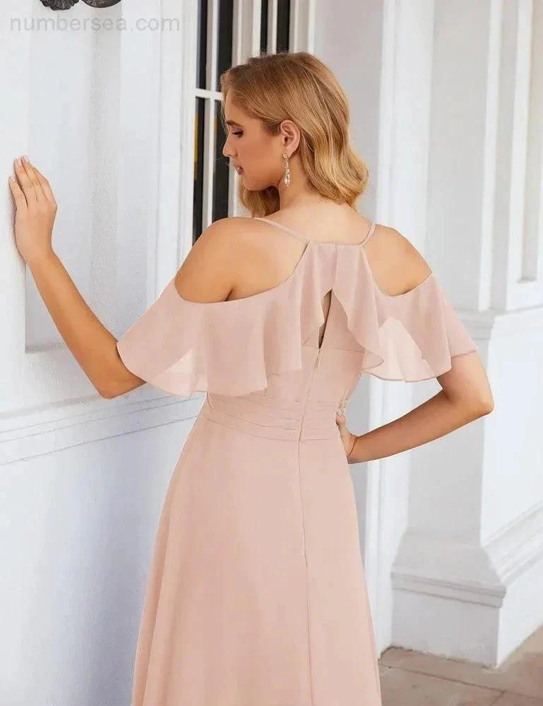 Numbersea Chiffon Cold Shoulder Long Bridesmaid Dresses Plus Size Formal Prom Gowns for Women Party Wedding  SEA28070 - Image 52