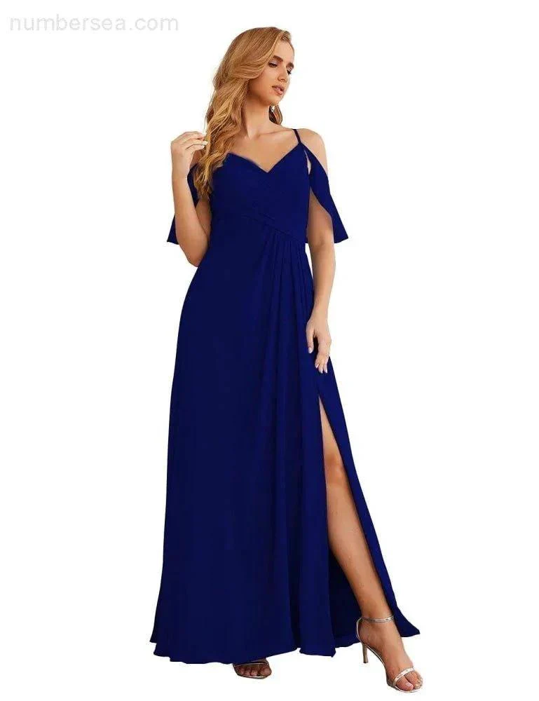 Numbersea Chiffon Cold Shoulder Long Bridesmaid Dresses Plus Size Formal Prom Gowns for Women Party Wedding  SEA28070 - Image 55