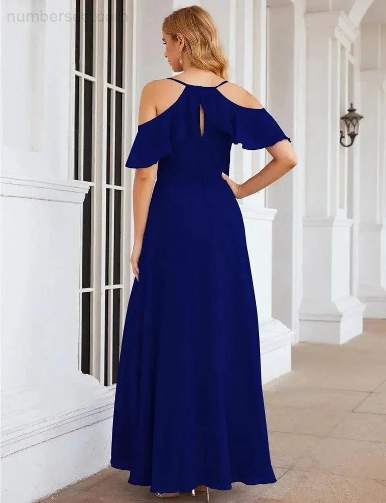Numbersea Chiffon Cold Shoulder Long Bridesmaid Dresses Plus Size Formal Prom Gowns for Women Party Wedding  SEA28070 - Image 56