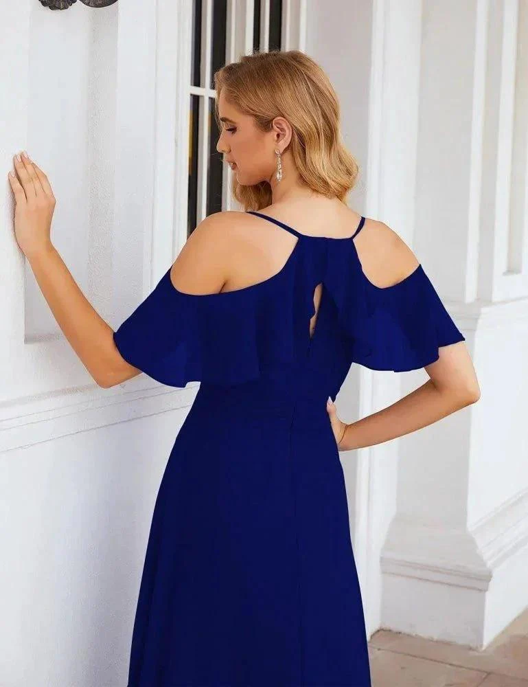 Numbersea Chiffon Cold Shoulder Long Bridesmaid Dresses Plus Size Formal Prom Gowns for Women Party Wedding  SEA28070 - Image 57