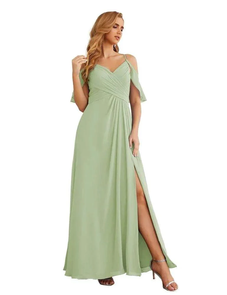 Numbersea Chiffon Cold Shoulder Long Bridesmaid Dresses Plus Size Formal Prom Gowns for Women Party Wedding  SEA28070 - Image 60