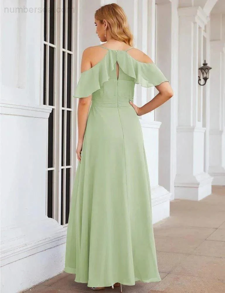 Numbersea Chiffon Cold Shoulder Long Bridesmaid Dresses Plus Size Formal Prom Gowns for Women Party Wedding  SEA28070 - Image 61