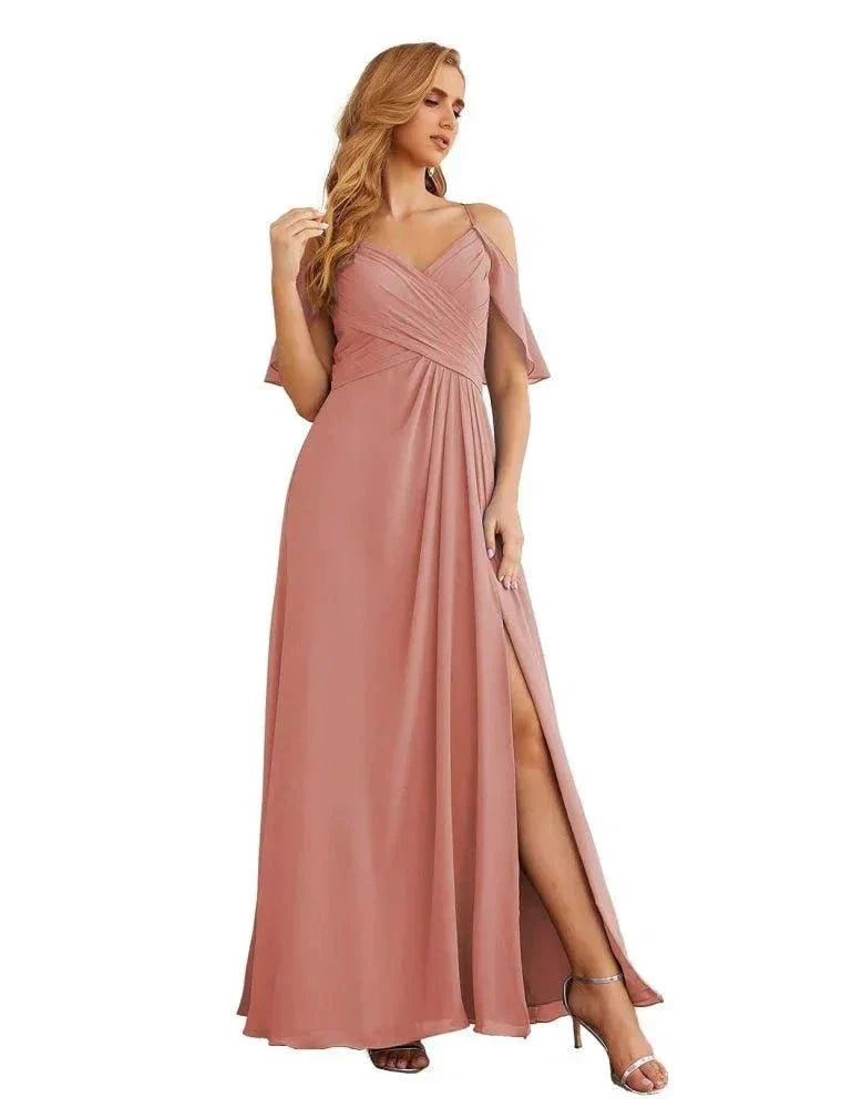 Numbersea Chiffon Cold Shoulder Long Bridesmaid Dresses Plus Size Formal Prom Gowns for Women Party Wedding  SEA28070 - Image 65