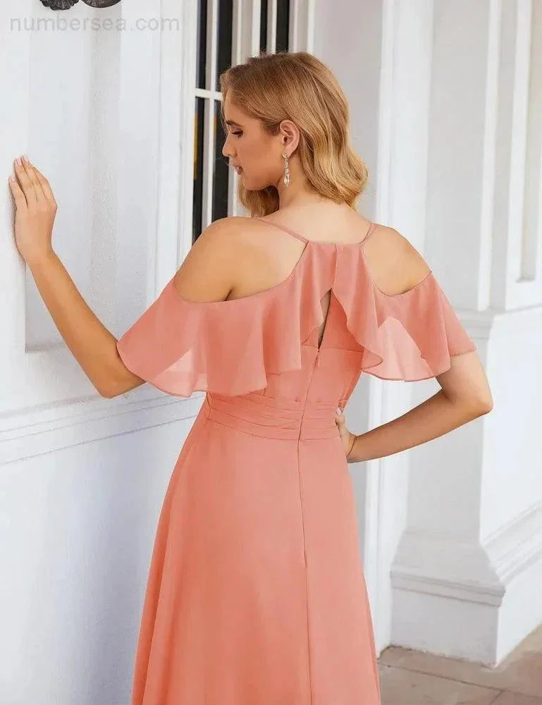 Numbersea Chiffon Cold Shoulder Long Bridesmaid Dresses Plus Size Formal Prom Gowns for Women Party Wedding  SEA28070 - Image 7