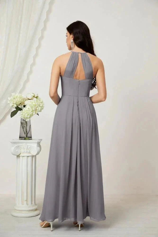 Numbersea Chiffon Halter Bridesmaid Dresses Long A-Line Formal Evening Dress 2805 - Image 10
