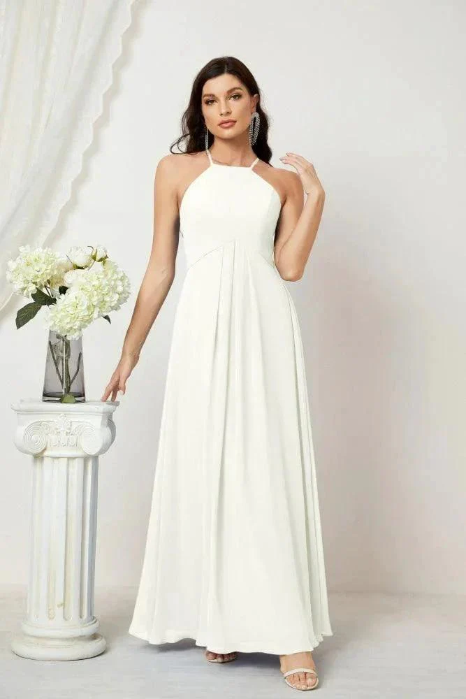 Numbersea Chiffon Halter Bridesmaid Dresses Long A-Line Formal Evening Dress 2805 - Image 104