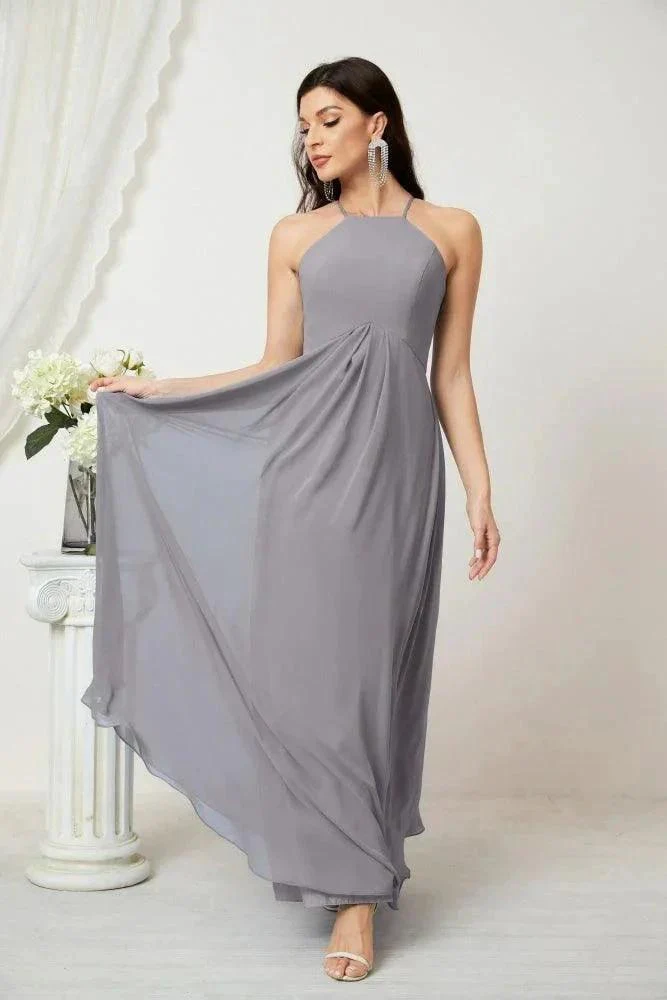 Numbersea Chiffon Halter Bridesmaid Dresses Long A-Line Formal Evening Dress 2805 - Image 11