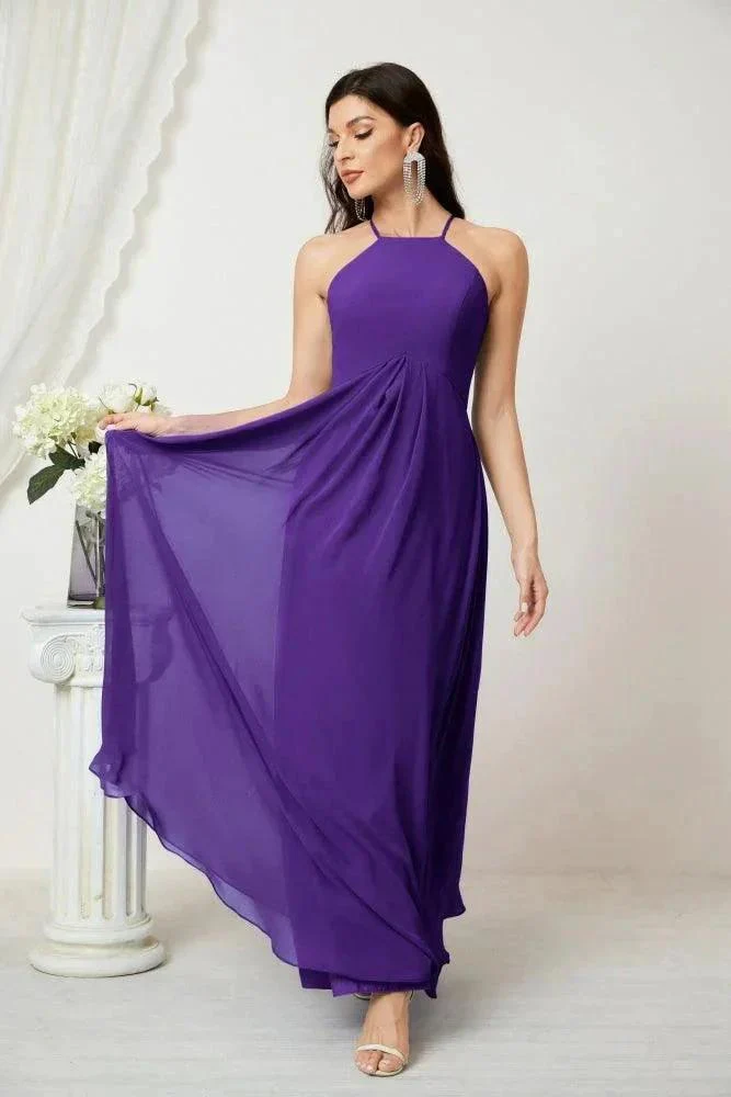 Numbersea Chiffon Halter Bridesmaid Dresses Long A-Line Formal Evening Dress 2805 - Image 112