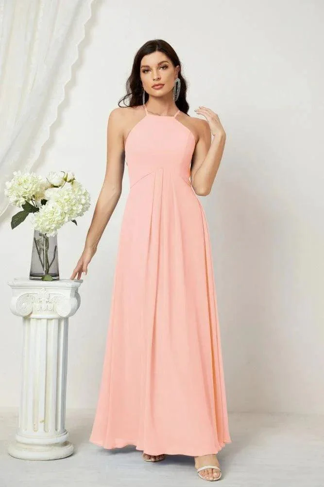Numbersea Chiffon Halter Bridesmaid Dresses Long A-Line Formal Evening Dress 2805 - Image 115