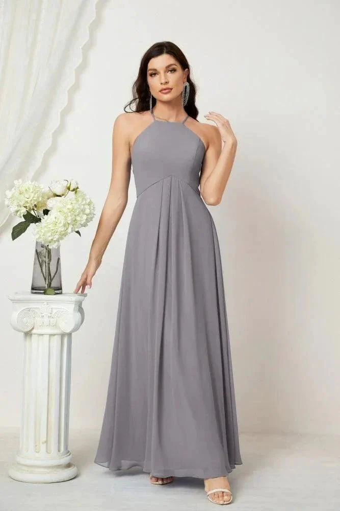 Numbersea Chiffon Halter Bridesmaid Dresses Long A-Line Formal Evening Dress 2805 - Image 12