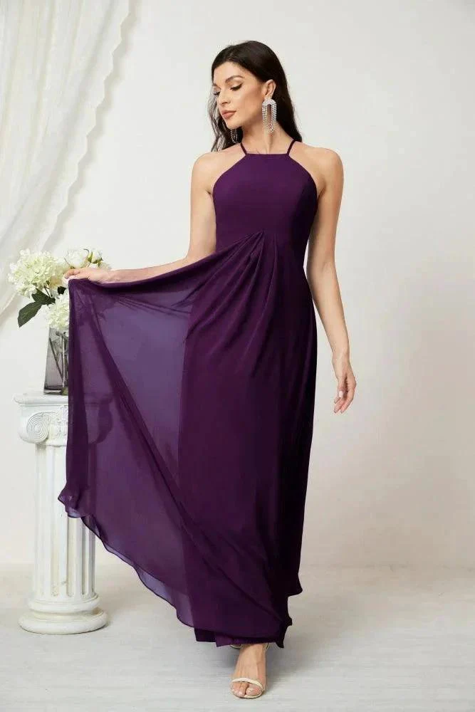 Numbersea Chiffon Halter Bridesmaid Dresses Long A-Line Formal Evening Dress 2805 - Image 124