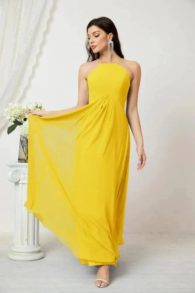 Numbersea Chiffon Halter Bridesmaid Dresses Long A-Line Formal Evening Dress 2805 - Image 131