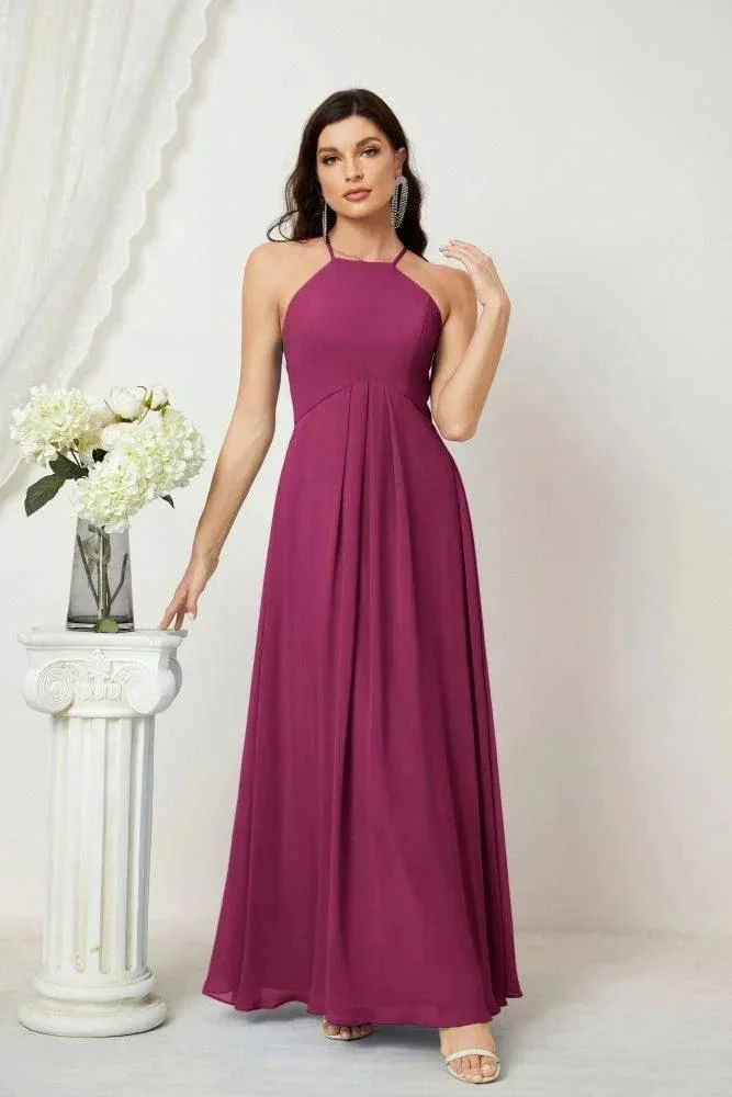 Numbersea Chiffon Halter Bridesmaid Dresses Long A-Line Formal Evening Dress 2805 - Image 135