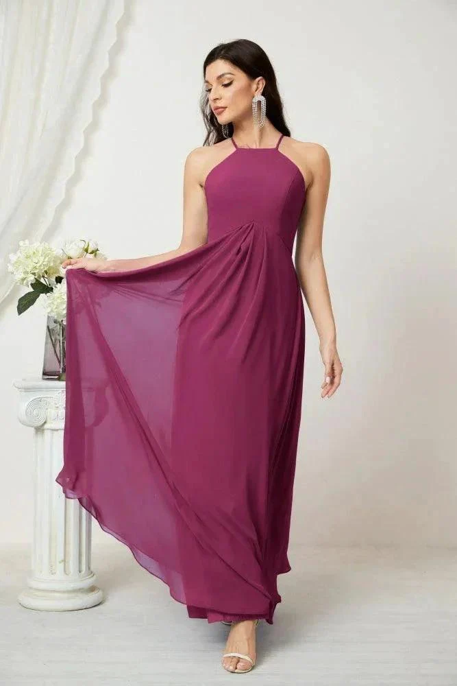 Numbersea Chiffon Halter Bridesmaid Dresses Long A-Line Formal Evening Dress 2805 - Image 136
