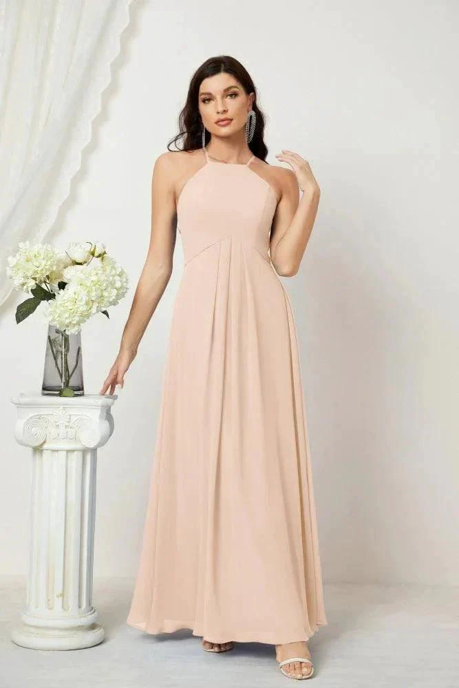 Numbersea Chiffon Halter Bridesmaid Dresses Long A-Line Formal Evening Dress 2805 - Image 139