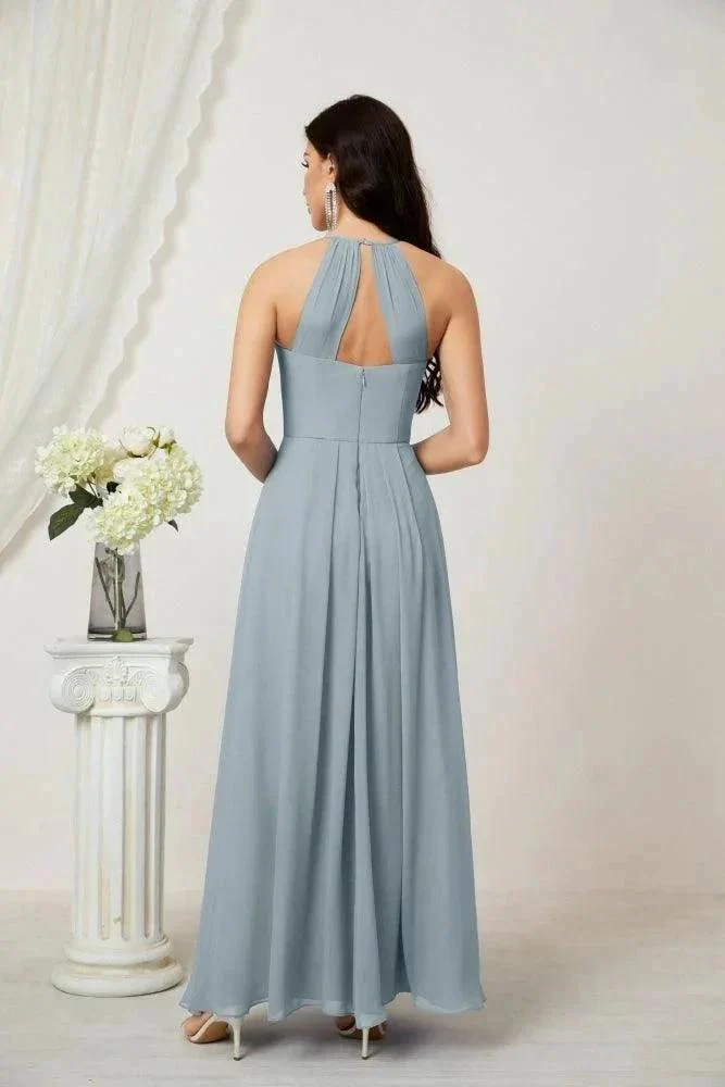 Numbersea Chiffon Halter Bridesmaid Dresses Long A-Line Formal Evening Dress 2805 - Image 14