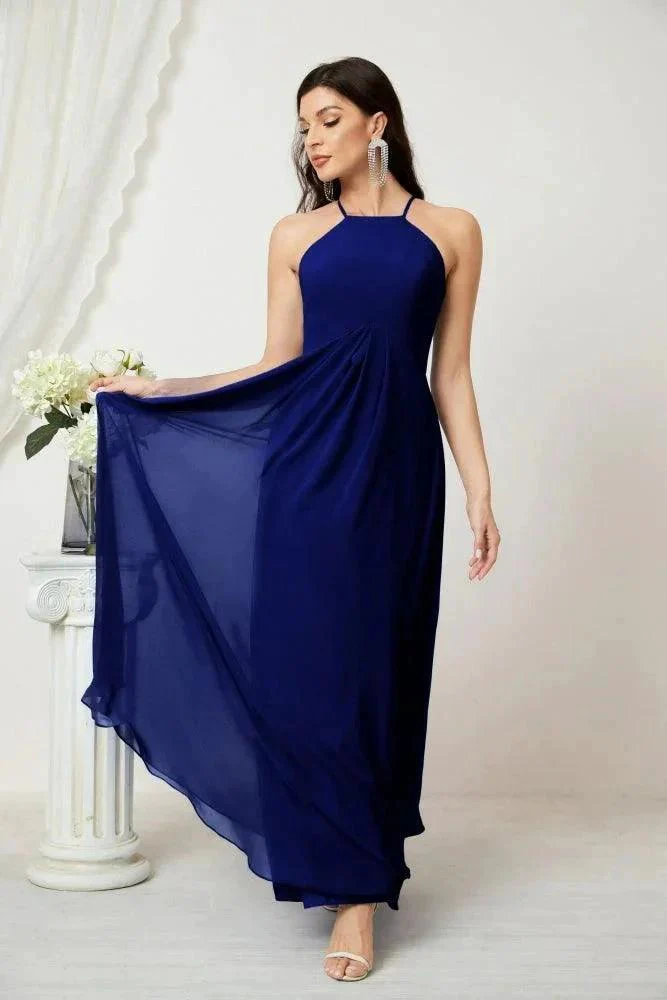 Numbersea Chiffon Halter Bridesmaid Dresses Long A-Line Formal Evening Dress 2805 - Image 147