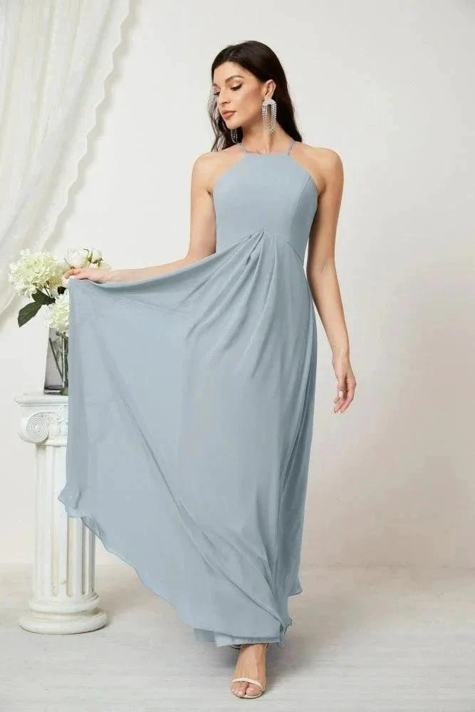 Numbersea Chiffon Halter Bridesmaid Dresses Long A-Line Formal Evening Dress 2805 - Image 15