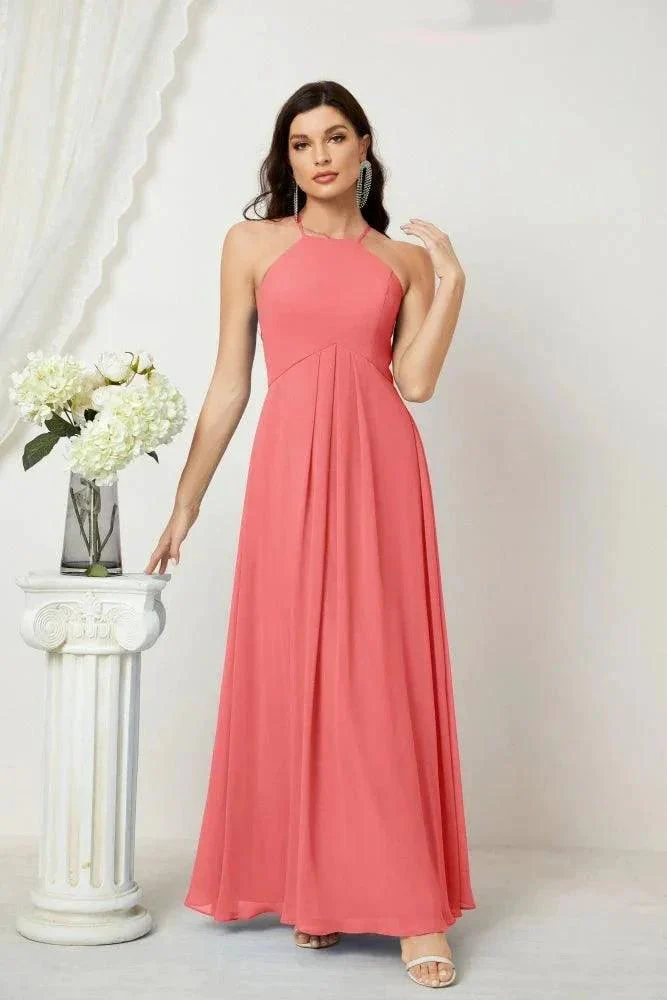 Numbersea Chiffon Halter Bridesmaid Dresses Long A-Line Formal Evening Dress 2805 - Image 153