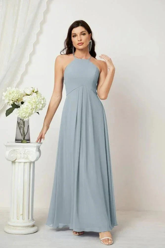 Numbersea Chiffon Halter Bridesmaid Dresses Long A-Line Formal Evening Dress 2805 - Image 16