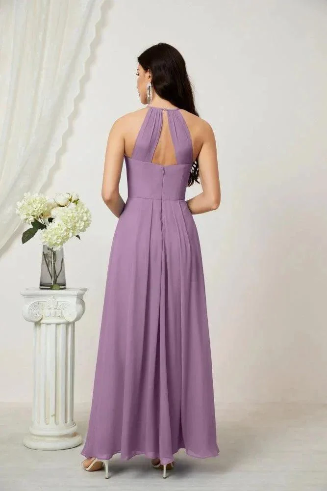 Numbersea Chiffon Halter Bridesmaid Dresses Long A-Line Formal Evening Dress 2805 - Image 166