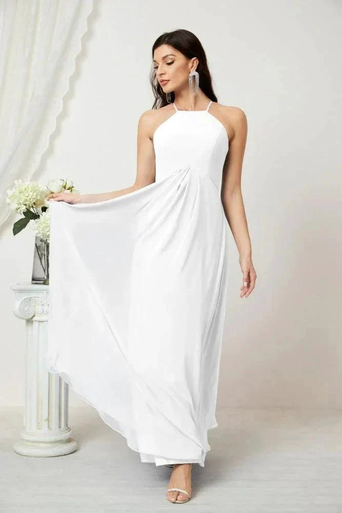 Numbersea Chiffon Halter Bridesmaid Dresses Long A-Line Formal Evening Dress 2805 - Image 169