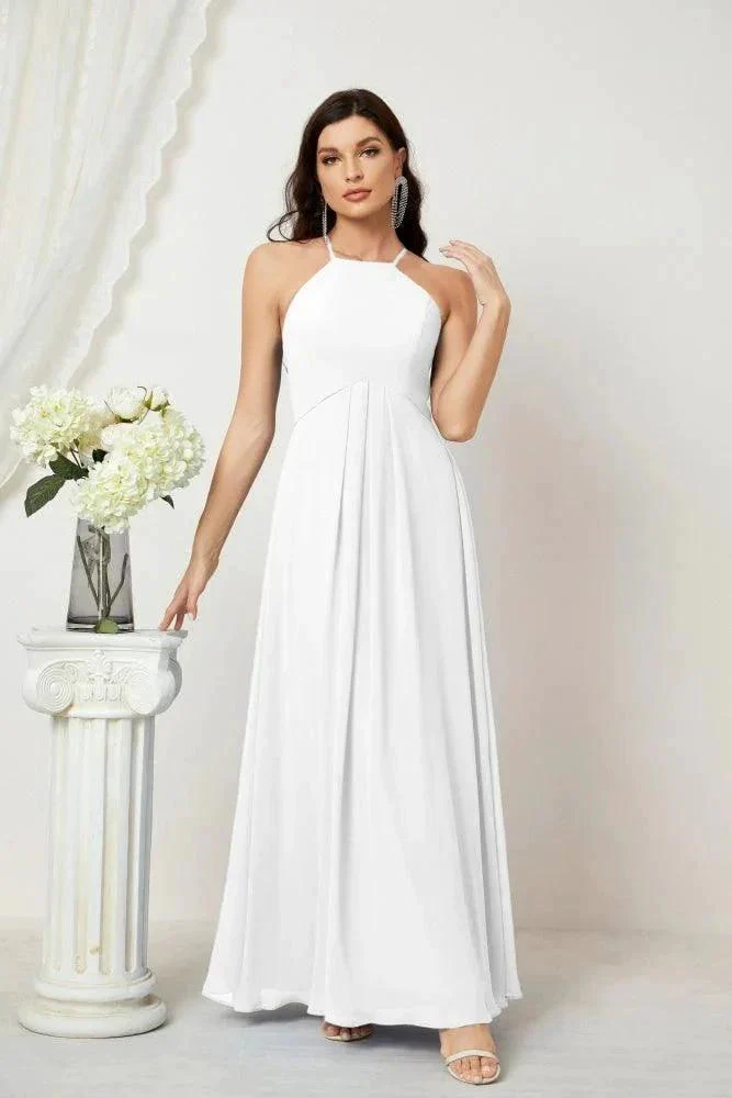 Numbersea Chiffon Halter Bridesmaid Dresses Long A-Line Formal Evening Dress 2805 - Image 170