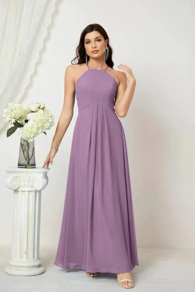 Numbersea Chiffon Halter Bridesmaid Dresses Long A-Line Formal Evening Dress 2805 - Image 173