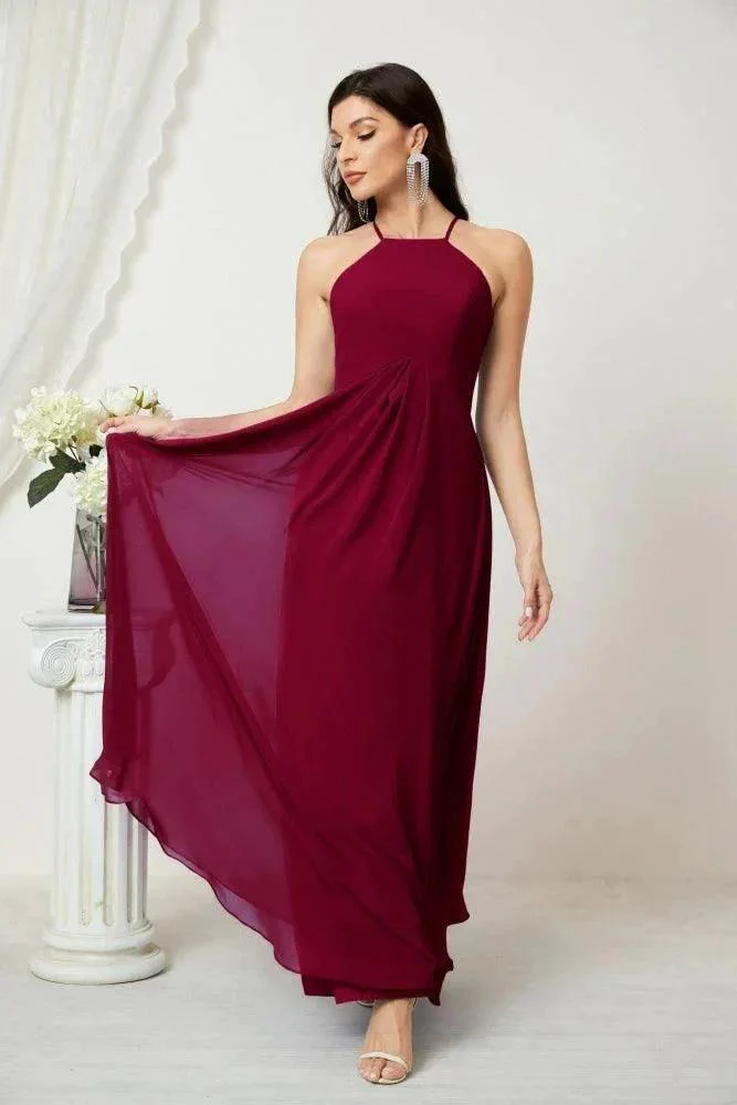 Numbersea Chiffon Halter Bridesmaid Dresses Long A-Line Formal Evening Dress 2805 - Image 176