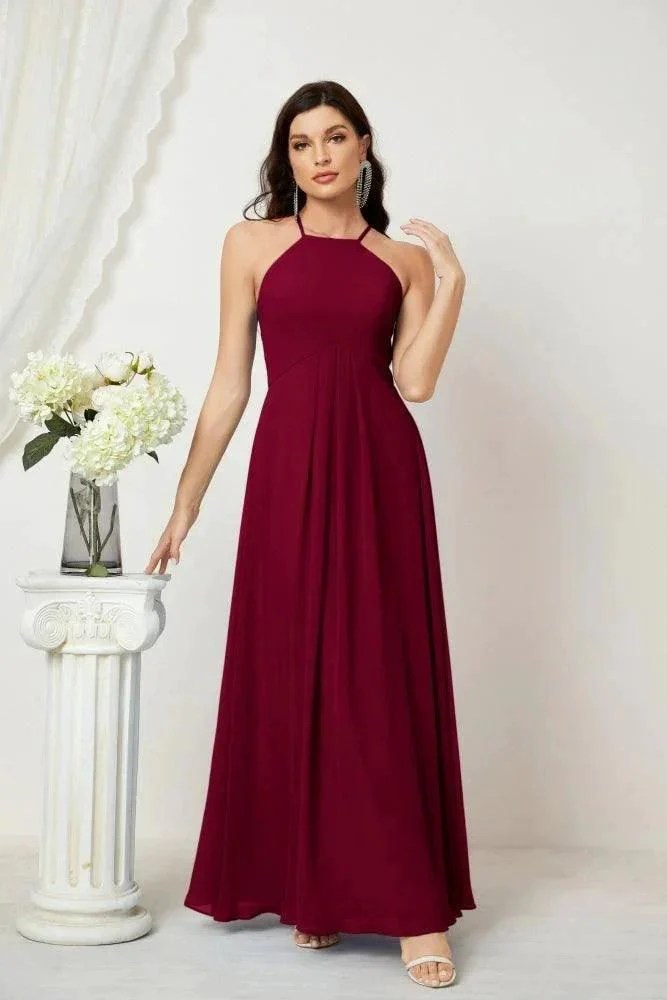 Numbersea Chiffon Halter Bridesmaid Dresses Long A-Line Formal Evening Dress 2805 - Image 177