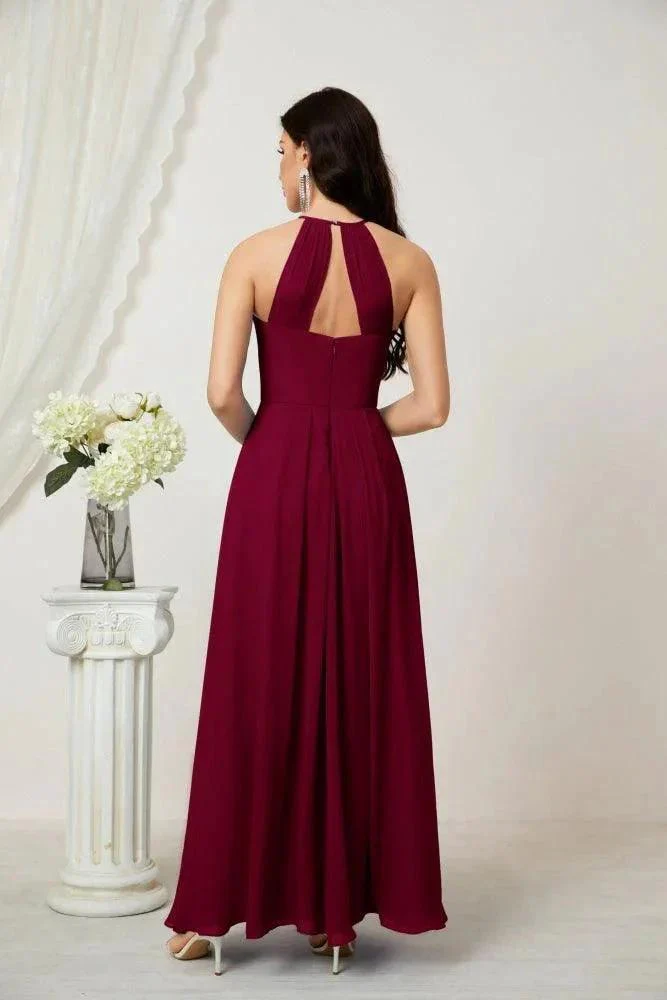 Numbersea Chiffon Halter Bridesmaid Dresses Long A-Line Formal Evening Dress 2805 - Image 178