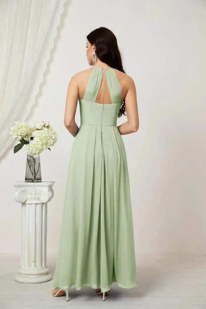 Numbersea Chiffon Halter Bridesmaid Dresses Long A-Line Formal Evening Dress 2805 - Image 18