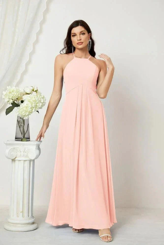 Numbersea Chiffon Halter Bridesmaid Dresses Long A-Line Formal Evening Dress 2805 - Image 180