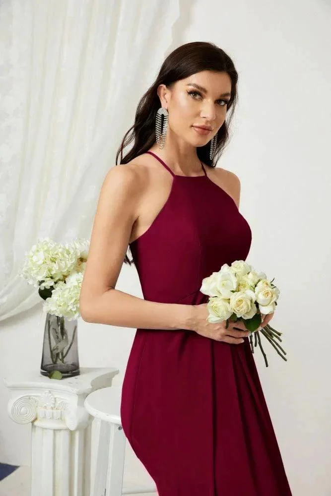 Numbersea Chiffon Halter Bridesmaid Dresses Long A-Line Formal Evening Dress 2805 - Image 181