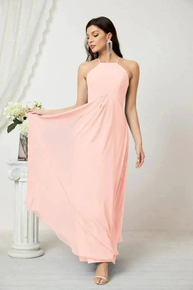 Numbersea Chiffon Halter Bridesmaid Dresses Long A-Line Formal Evening Dress 2805 - Image 182