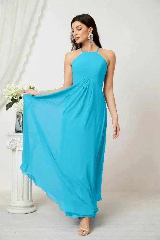 Numbersea Chiffon Halter Bridesmaid Dresses Long A-Line Formal Evening Dress 2805 - Image 184