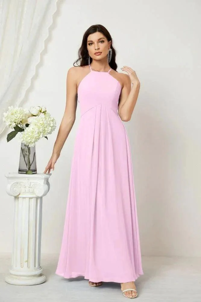 Numbersea Chiffon Halter Bridesmaid Dresses Long A-Line Formal Evening Dress 2805 - Image 188