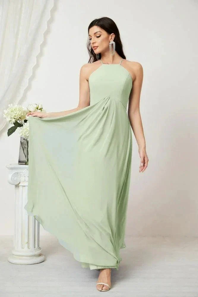 Numbersea Chiffon Halter Bridesmaid Dresses Long A-Line Formal Evening Dress 2805 - Image 19