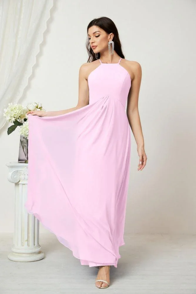 Numbersea Chiffon Halter Bridesmaid Dresses Long A-Line Formal Evening Dress 2805 - Image 190