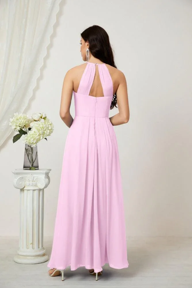 Numbersea Chiffon Halter Bridesmaid Dresses Long A-Line Formal Evening Dress 2805 - Image 193