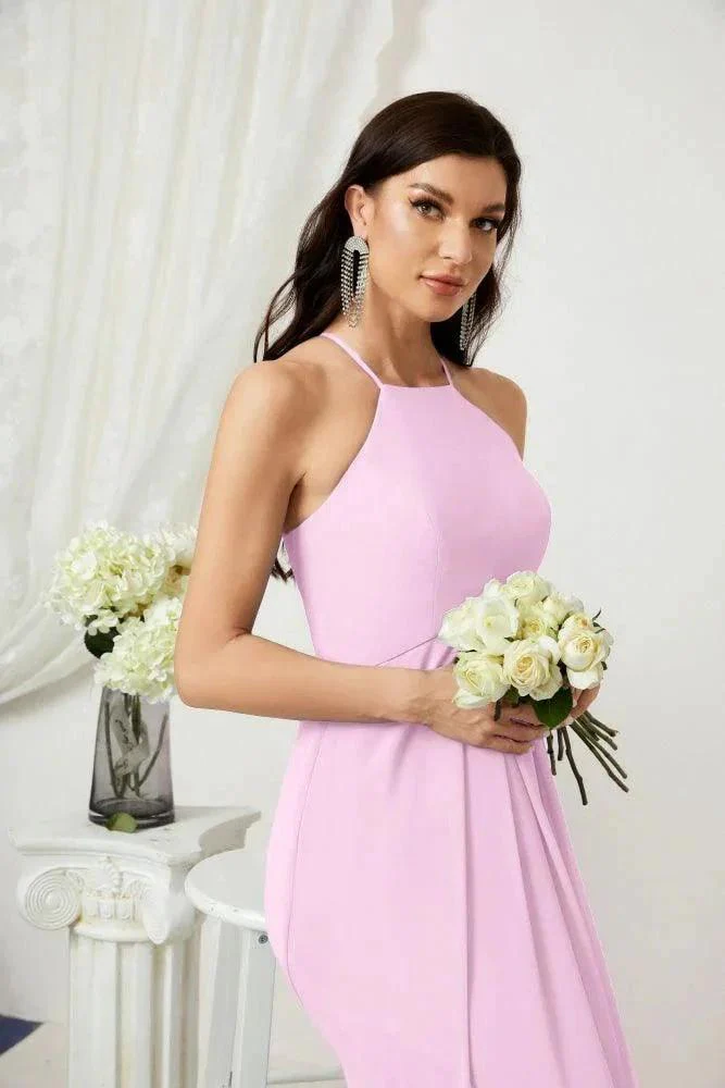 Numbersea Chiffon Halter Bridesmaid Dresses Long A-Line Formal Evening Dress 2805 - Image 194