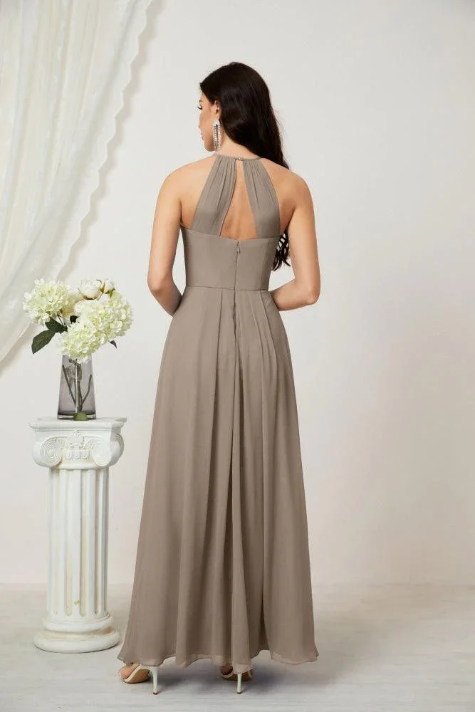 Numbersea Chiffon Halter Bridesmaid Dresses Long A-Line Formal Evening Dress 2805 - Image 195