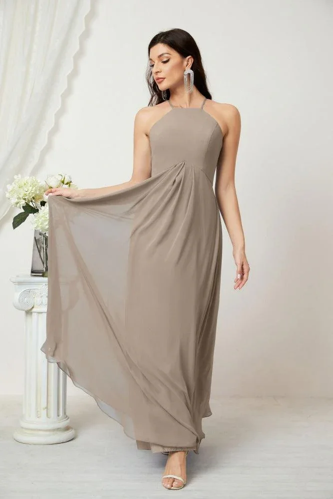 Numbersea Chiffon Halter Bridesmaid Dresses Long A-Line Formal Evening Dress 2805 - Image 197
