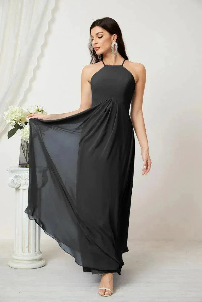 Numbersea Chiffon Halter Bridesmaid Dresses Long A-Line Formal Evening Dress 2805 - Image 198