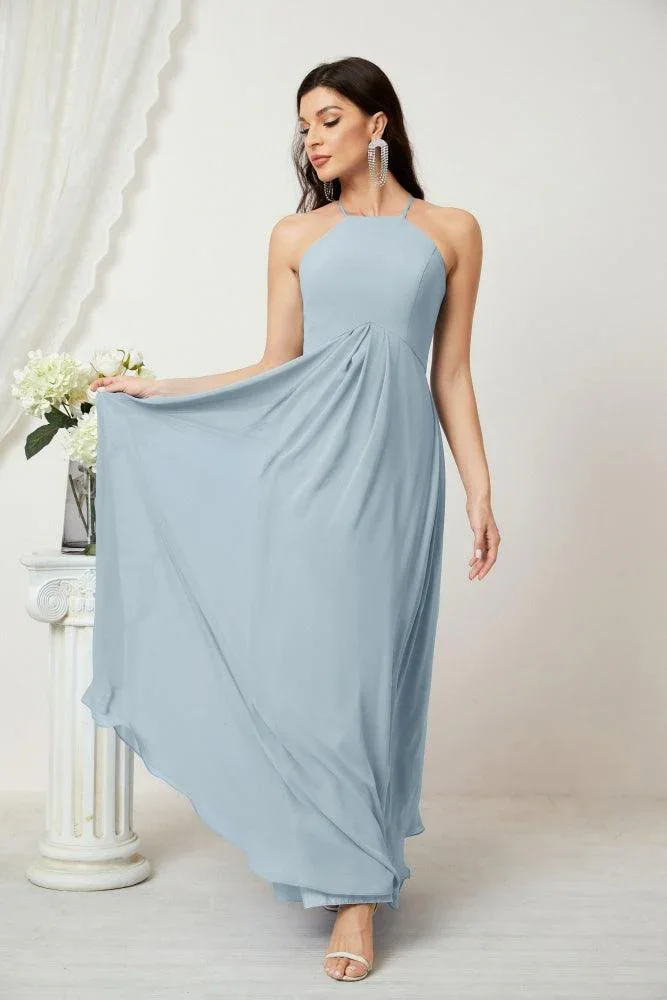 Numbersea Chiffon Halter Bridesmaid Dresses Long A-Line Formal Evening Dress 2805 - Image 199