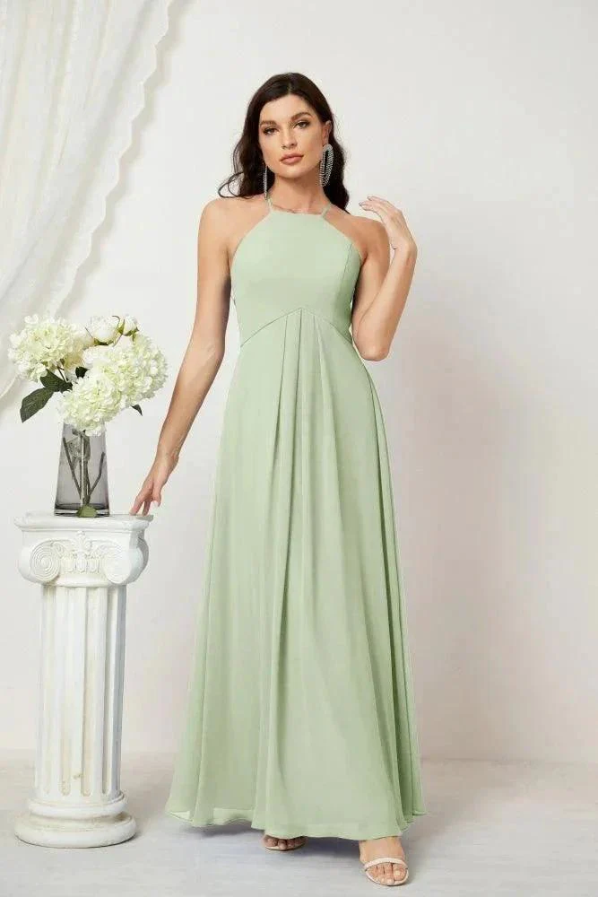 Numbersea Chiffon Halter Bridesmaid Dresses Long A-Line Formal Evening Dress 2805 - Image 20