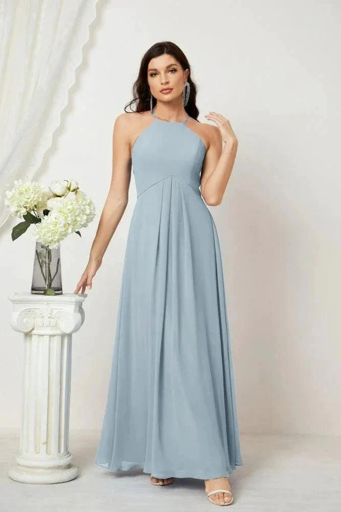 Numbersea Chiffon Halter Bridesmaid Dresses Long A-Line Formal Evening Dress 2805 - Image 205